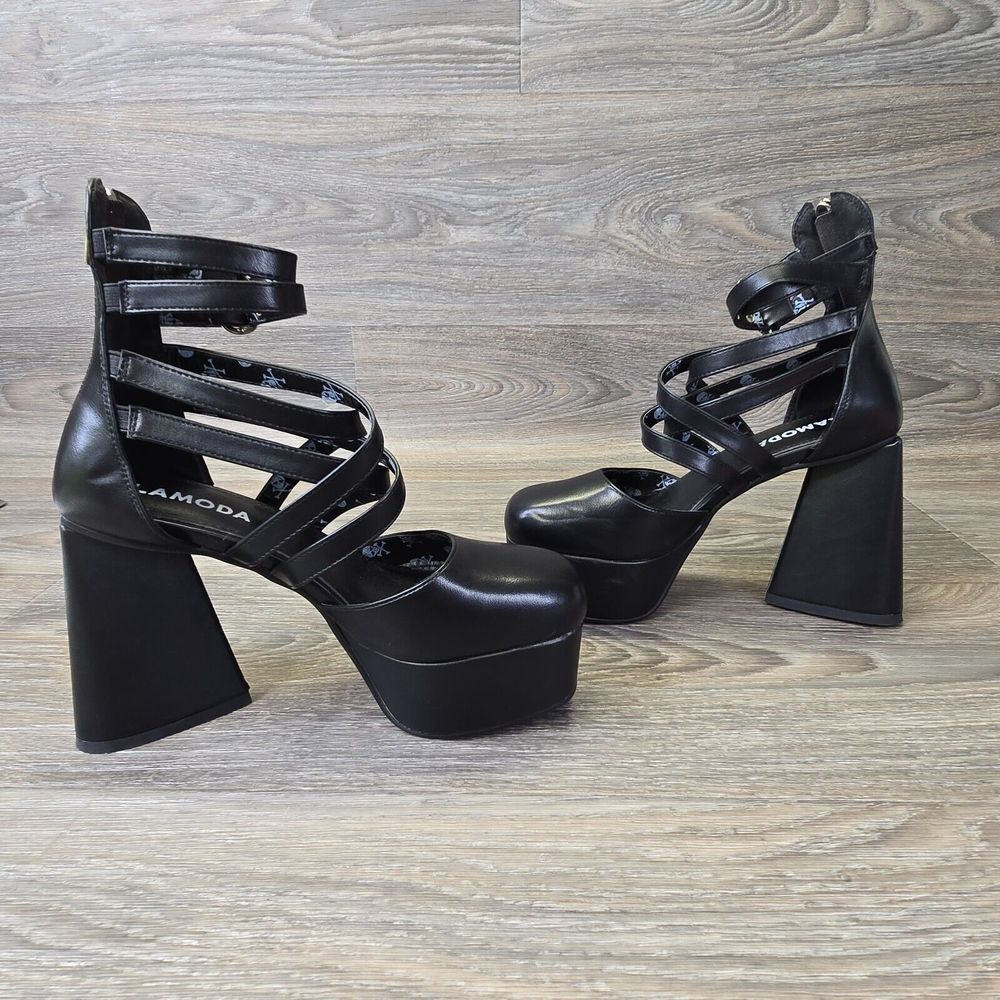 Black Platform Strappy Heels - image 11